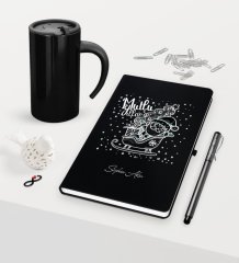 Kişiye Özel Yılbaşı Noel Baba Temalı Siyah Defter Kalem Termos Mug Seti - 5