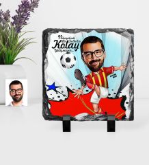 Kişiye Özel Bay Futbolcu Sarı Kırmızı Karikatürlü Dekoratif Doğal Taş - 1