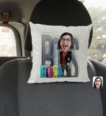 Kişiye Özel Kadın Big Boss Karikatürlü Kare Araç Koltuk Yastığı-1