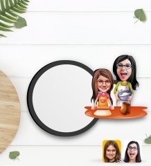 Kişiye Özel Anne Kız Karikatürlü Ahşap Bardak Altlığı-2