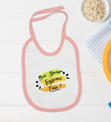 BK Kids Beni Yavaşça Teyzeme Verin Tasarımlı Pembe Bebek Body Zıbın ve Mama Önlüğü Hediye Seti-1