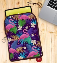 BK Gift Flamingolar Tasarımlı Taşınabilir Koruyucu Tablet Kılıfı & Organizer Çanta - Bordo-1