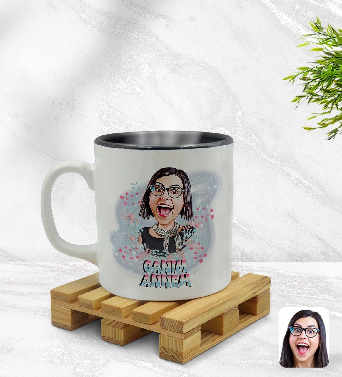 Kişiye Özel Canım Annem Karikatürlü İçi Siyah Renkli Kupa Bardak Model 1