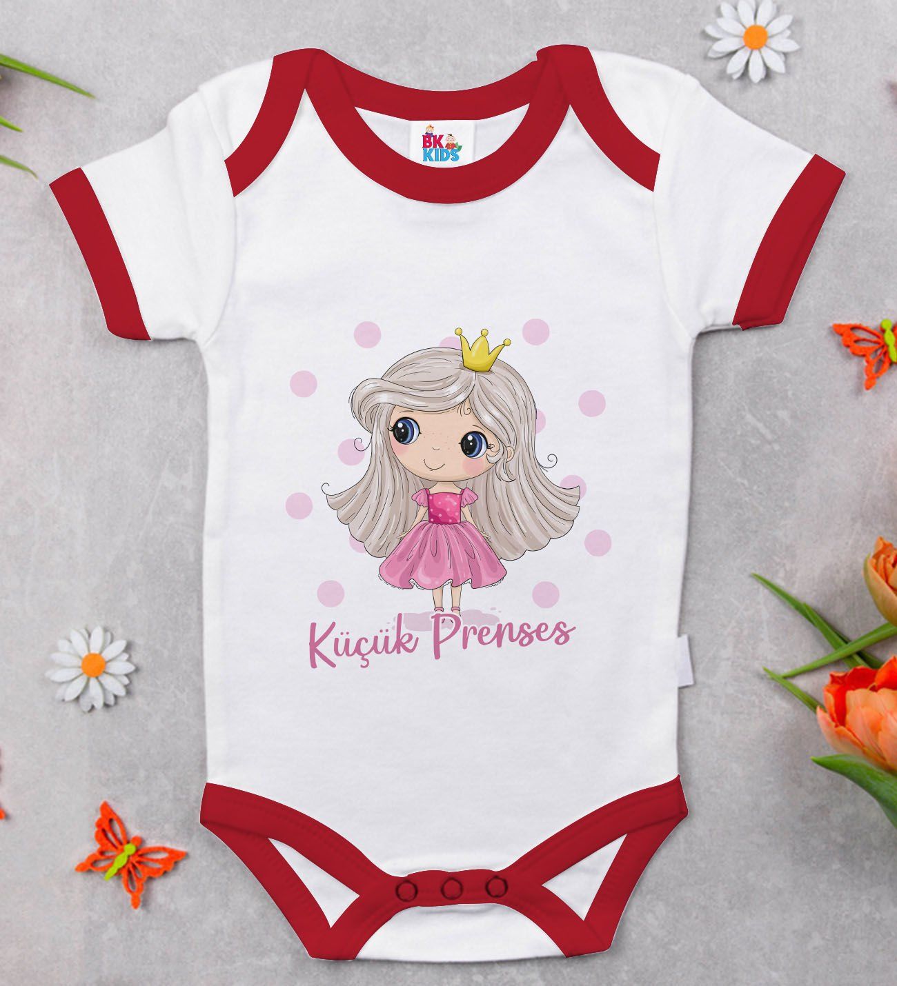 BK Kids Küçük Prenses Tasarımlı Kırmızı Bebek Body Zıbın-1
