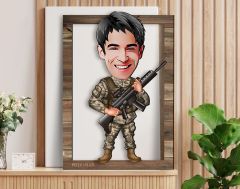 BK Gift Kişiye Özel Asker Karikatürlü 3D Ahşap Tablo, Sevgiliye Hediye, Arkadaşa Hediye, Yıl Dönümü Hediyesi, Doğum Günü Hediyesi-3