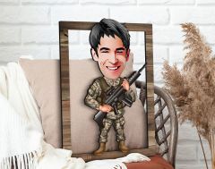 BK Gift Kişiye Özel Asker Karikatürlü 3D Ahşap Tablo, Sevgiliye Hediye, Arkadaşa Hediye, Yıl Dönümü Hediyesi, Doğum Günü Hediyesi-3