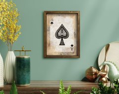 BK Home İskambil Tasarımlı Doğal Masif Ahşap Çerçeveli Tablo 45x65cm-1