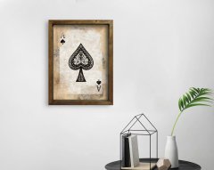 BK Home İskambil Tasarımlı Doğal Masif Ahşap Çerçeveli Tablo 45x65cm-1