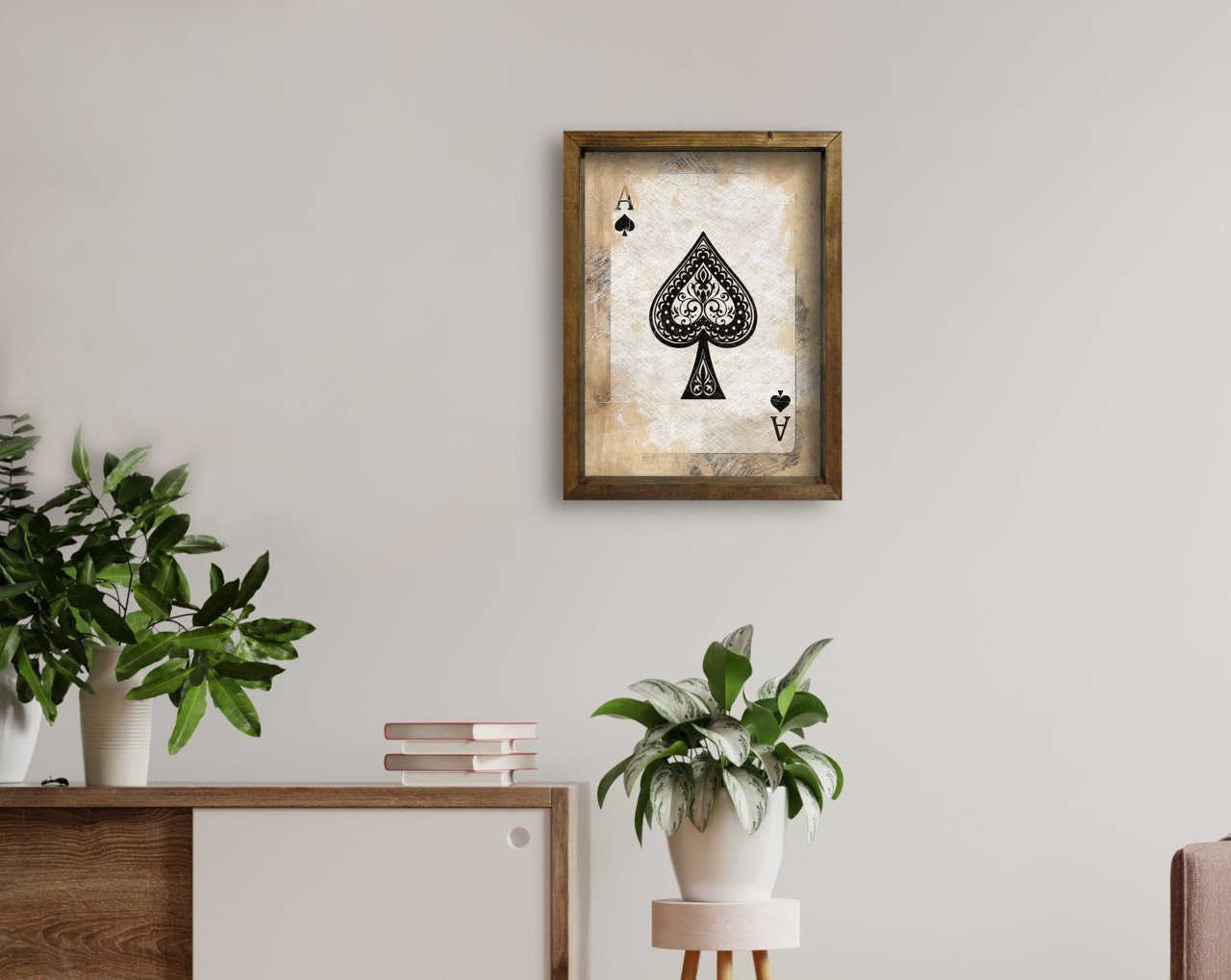 BK Home İskambil Tasarımlı Doğal Masif Ahşap Çerçeveli Tablo 45x65cm-1