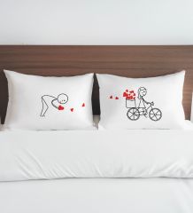 BK Gift Sevgili Tasarımlı Pamuklu 2’li Yastık Kılıfı Seti-3 50x70cm , Sevgiliye Hediye, Ev Hediyesi, Tasarım Ev Tekstili