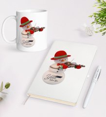 Kişiye Özel Mutlu Yıllar Tasarımlı Beyaz Defter Kalem Kupa Seti - 3