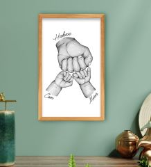 BK Gift Kişiye Özel Siyah Beyaz Baba ve Çocuklar El Tasarımlı Ahşap Çerçeveli Tablo-2 40x25cm, Babaya Hediye, Yeni Doğum Hediyesi