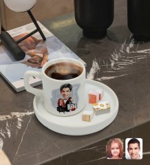 Kişiye Özel Sunum Tabaklı Godfather Baba Kız Karikatürlü Türk Kahvesi Fincanı Model 1