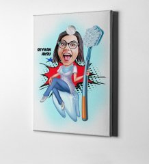 Kişiye Özel Bayan Diş Hekimi Karikatür Kanvas Tablo (50 x 70 cm.) 3