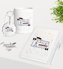 Kişiye Özel Kimya Öğretmeni Kupa Anahtarlık Beyaz Defter Kalem Hediye Seti-2