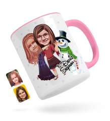 Kişiye Özel Yeni Yıl Kız Kardeşler Karikatürlü Pembe Kupa Bardak-3