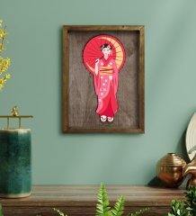 BK Home Geisha Tasarımlı Doğal Masif Ahşap Çerçeveli Tablo 45x65cm-1