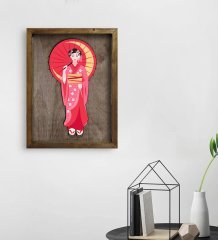 BK Home Geisha Tasarımlı Doğal Masif Ahşap Çerçeveli Tablo 45x65cm-1