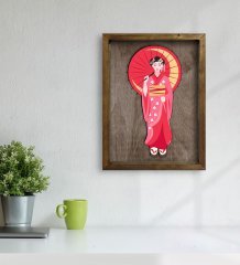 BK Home Geisha Tasarımlı Doğal Masif Ahşap Çerçeveli Tablo 45x65cm-1