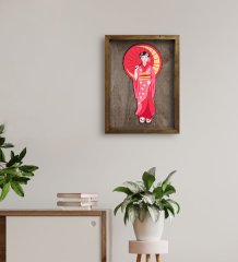BK Home Geisha Tasarımlı Doğal Masif Ahşap Çerçeveli Tablo 45x65cm-1