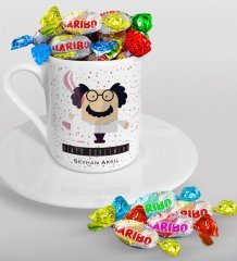 Kişiye Özel Kimya Öğretmeni Türk Kahvesi Fincanı ve Haribo Şeker Hediye Seti-3