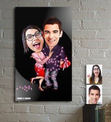 Kişiye Özel Sevgililer Karikatür Ahşap Tablo - 2