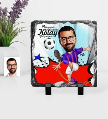 Kişiye Özel Bay Futbolcu Bordo Mavi Karikatürlü Dekoratif Doğal Taş - 1
