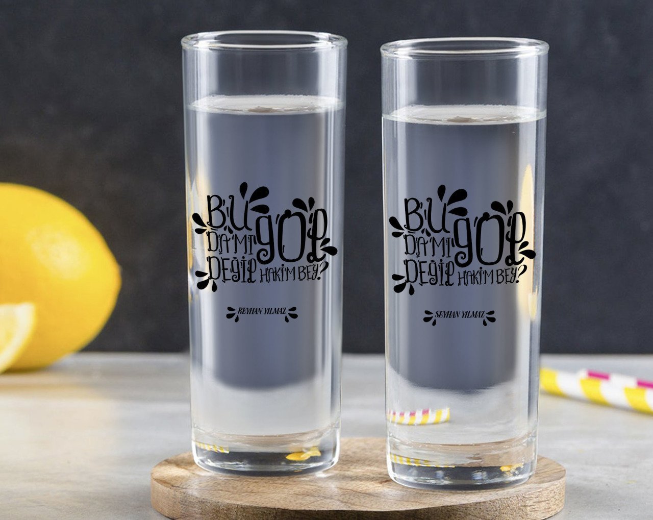Kişiye Özel Renkli Baskılı Yeşilçam Replikleri Bu Da Mı Gol Değil Tasarımlı İkili Vodka Bardağı-2
