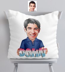 Personalized Name Male Caricature White Pillow