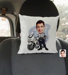 Kişiye Özel Erkek Yunus Polis Karikatürlü Kare Araç Koltuk Yastığı-1