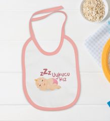 BK Kids Uykucu Kız Tasarımlı Pembe Bebek Body Zıbın ve Mama Önlüğü Hediye Seti-1