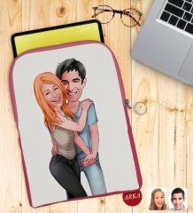 Kişiye Özel Sevgililer Karikatürlü Taşınabilir Koruyucu Tablet Kılıfı & Organizer Çanta - Pembe-85