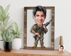 BK Gift Kişiye Özel Asker Karikatürlü 3D Ahşap Tablo, Sevgiliye Hediye, Arkadaşa Hediye, Yıl Dönümü Hediyesi, Doğum Günü Hediyesi-2