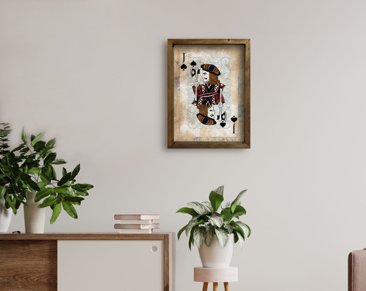 BK Home İskambil Tasarımlı Doğal Masif Ahşap Çerçeveli Tablo 45x65cm-3
