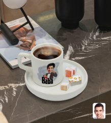 Kişiye Özel Sunum Tabaklı Baba Godfather Karikatürlü Türk Kahvesi Fincanı Model 7