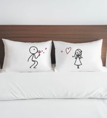 BK Gift Sevgili Tasarımlı Pamuklu 2’li Yastık Kılıfı Seti-2 50x70cm , Sevgiliye Hediye, Ev Hediyesi, Tasarım Ev Tekstili
