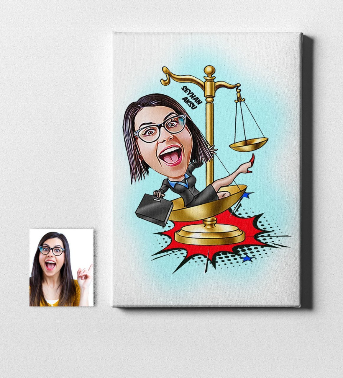 Kişiye Özel Bayan Avukat Karikatür Kanvas Tablo (50 x 70 cm.) 4