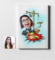Kişiye Özel Bayan Avukat Karikatür Kanvas Tablo (50 x 70 cm.) 4