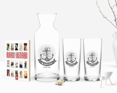 Kişiye Özel Renkli Baskılı Kaptan Tasarımlı İkili Rakı Bardağı Karaf ve Cep Kitabı Hediye Seti-7