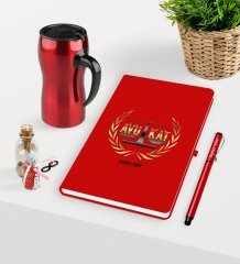 Kişiye Özel Avukat Temalı Kırmızı Defter Kalem ve Termos Mug Seti  - 1