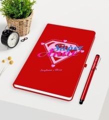 Kişiye Özel Süper Anne Kırmızı Defter Kalem Seti - 2