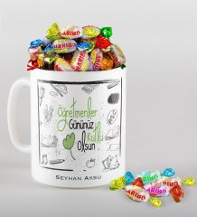 Kişiye Özel Öğretmenler Günümüz Kutlu Olsun Kupa ve Haribo Şeker Hediye Seti-8