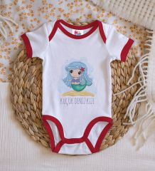 BK Kids Küçük Deniz Kızı Tasarımlı Kırmızı Bebek Body Zıbın-1
