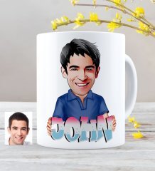 Personalized Name Male Caricature White Mug Cup