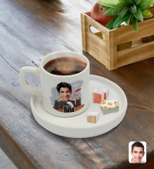Kişiye Özel Sunum Tabaklı Baba Godfather Karikatürlü Türk Kahvesi Fincanı Model 6