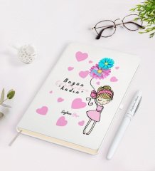 Kişiye Özel Kadınlar Günü Tasarımlı Beyaz Defter Kalem Seti-8