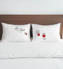 BK Gift Sevgili Tasarımlı Pamuklu 2’li Yastık Kılıfı Seti-1 50x70cm , Sevgiliye Hediye, Ev Hediyesi, Tasarım Ev Tekstili