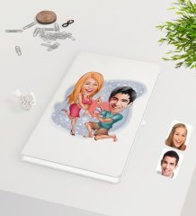 Kişiye Özel Sevgililer Karikatürlü Beyaz Defter-19