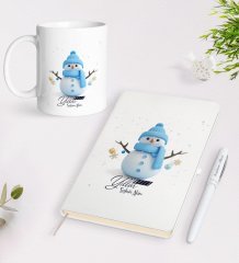 Kişiye Özel Mutlu Yıllar Tasarımlı Beyaz Defter Kalem Kupa Seti - 1