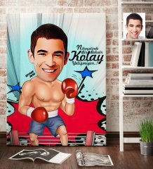 Kişiye Özel Bay Boksör Karikatürlü Kanvas Tablo (70 x 100 cm.) 1